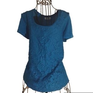 Calvin Klein Lace Aqua Blue Short Sleeve Dress Shirt size Small